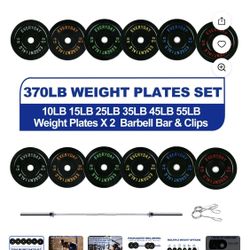 BalanceFrom Olympic Bumper Plate Weight Plate with Steel Hub, Black, 370 los Set with 7FT Olympic Barbell and Clips,
