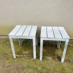 2 Light Gray Slatted Side Tables