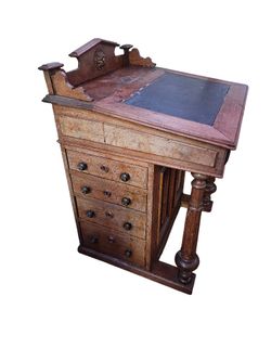 Victorian Burr Walnut Davenport Desk Antique Furniture 