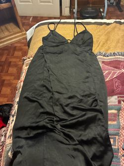 Black Satin Slip Midi Dress