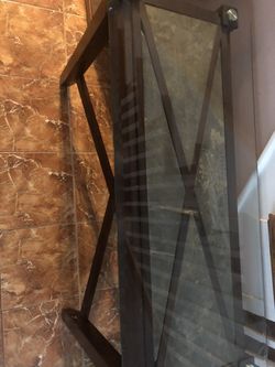 Long brown wood glass and marble table