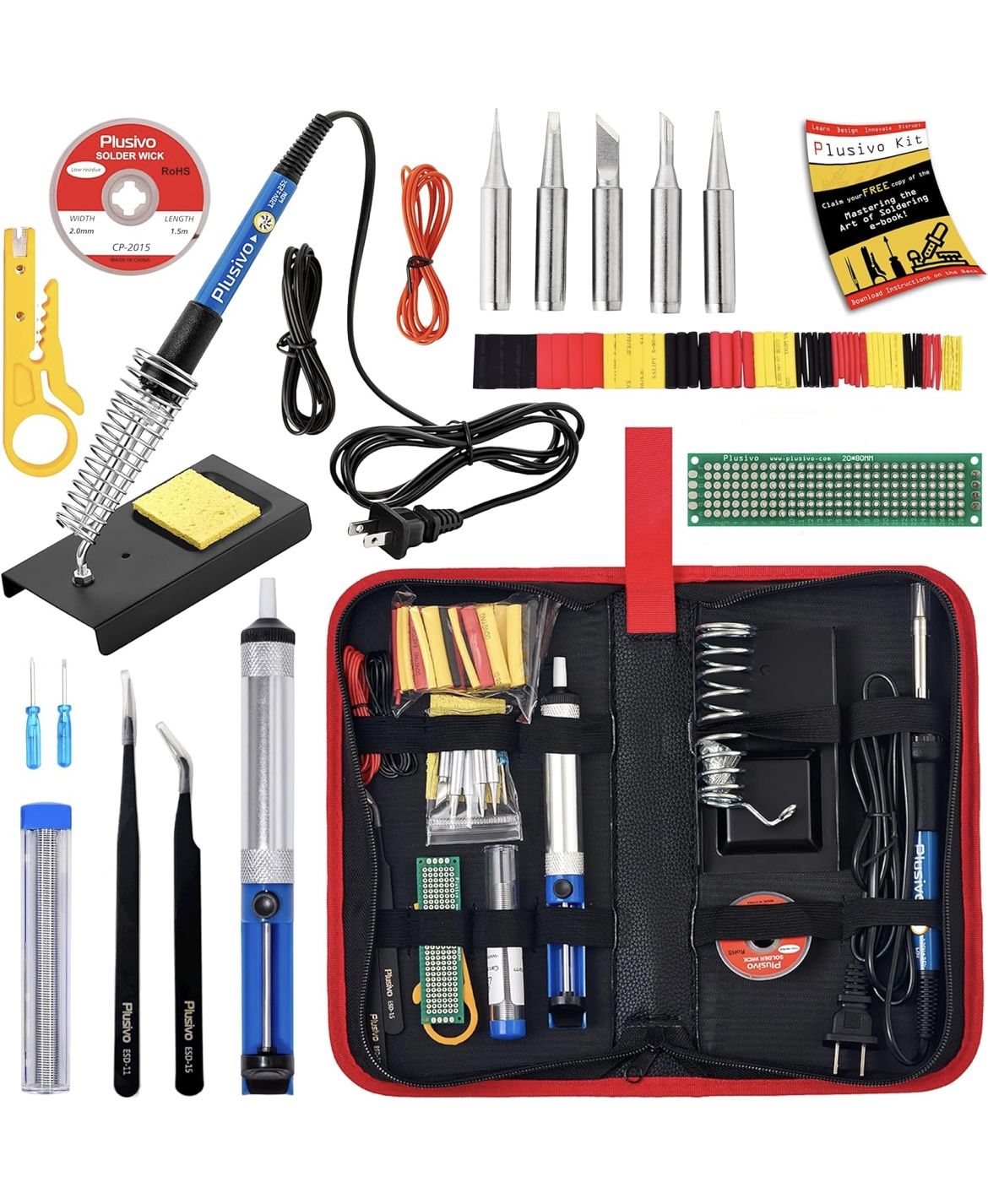 Never Used Soldering Iron Kit, 60W Soldering Iron, 5 Soldering Iron Tips, 21-in-1 Adjustable Temperature, Solder Wire, Stand, Desoldering Pump, Solder