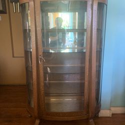 Antique  Curved Glass Curio Cabinet With Original Key RARE