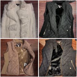 XOXO & George Palamore Y2K Faux Fur Sleeveless Quilted Jacket Lot Black, Brown, White, Size S, L, XL Clothign