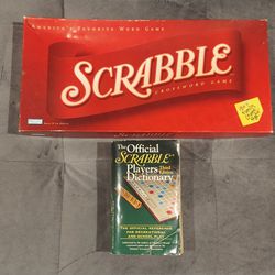 Vintage 2001 Hasbro Parker Brothers Scrabble America's Favorite Word Board Game, CrossWord Game Plus Official Scrabble Dictionary ages 8+