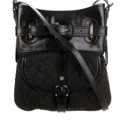 BURBERRY Leather-Trimmed Quilted Nylon Crossbody  Description Burberry Crossbody Bag Black Nylon Gold-Tone Hardware Single Shoulder Strap Leather Trim