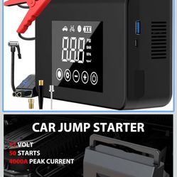  Jump Starter with Air Compressor, 4000A Car Battery Jump Starter(ALL Gas/8.0L Diesel) with 150PSI Tire Inflator 12V Car Battery Jump Power, 15000mAh 