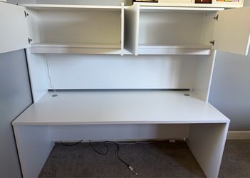 White Desk with Hutch and Cabinet Storage