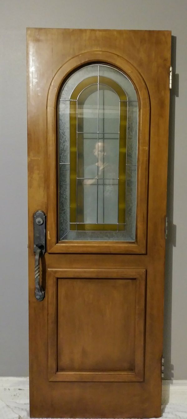 full maple hardwood door w/stain double pain glass for