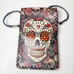 Skull Print Crossbody Purse With Removable Strap 