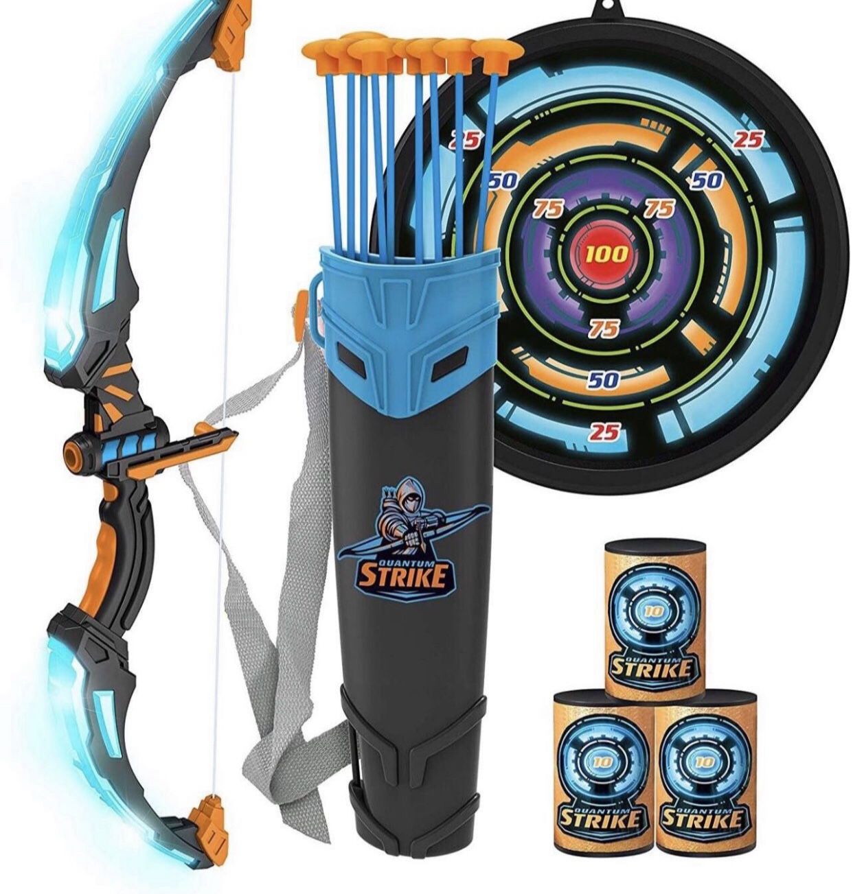 JOYIN Bow and Arrows Toy Set for Kids Luminous Archery Game Set with Luminous Bow 9 Arrows with Suction Cup Bullseye and Targets and Quiver