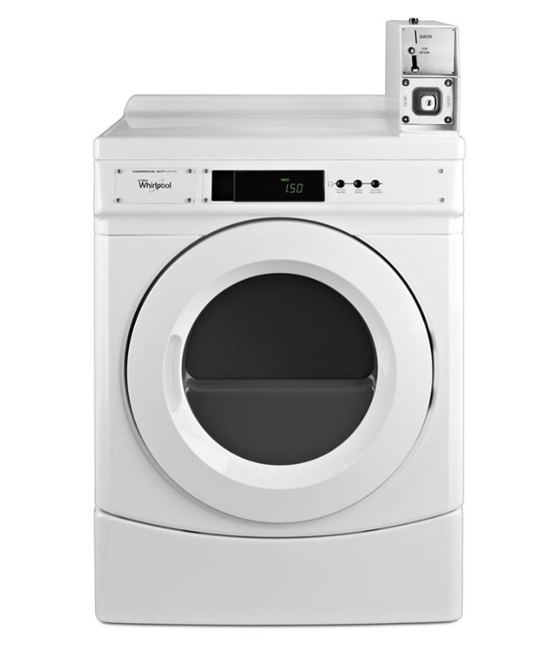 New Whirlpool CED9150GW 27" Commercial Electric Front-Load Dryer with Factory-Installed Coin Drop and Coin Box
