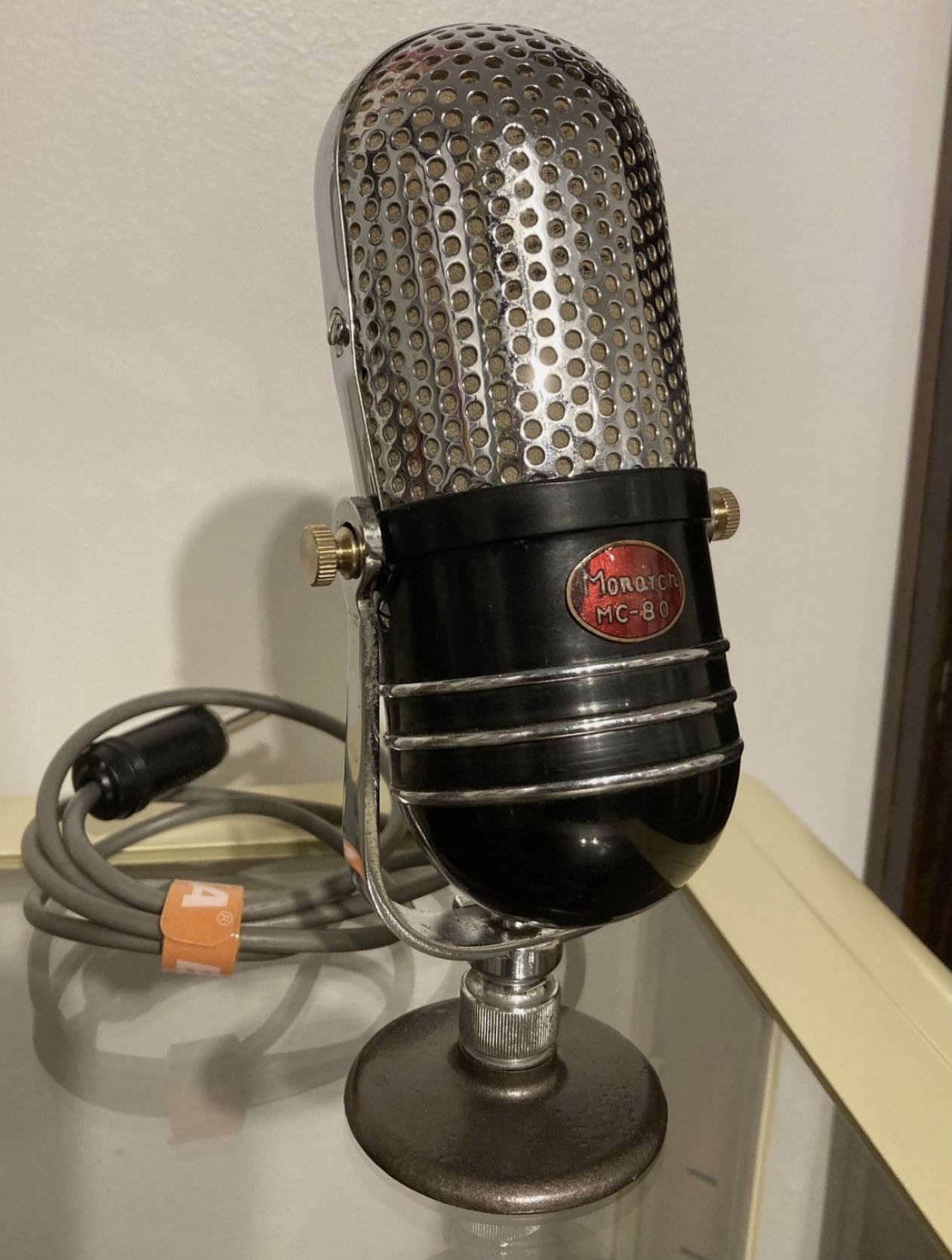 Vintage Monarch MC-80 Pill Crystal Microphone STOCK Works W/ Desk Stand Plz Read