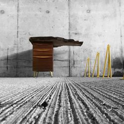 Stunning Mid Century Modern Reimagined Nightstand With Live Edge From Goby Walnut ™️ & Brass Legs.