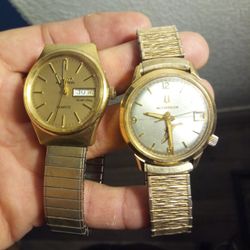 2 Vintage Bulova Accutron 1979 10k Gold Plated Back