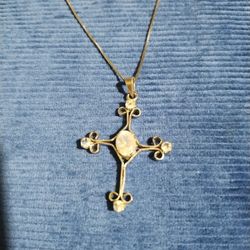 Vtg Silver Cross Necklace Moonstone 925 Silver