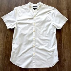 Banana Republic #381935 White Band Collar Stretch Oxford Shirt Men’s M