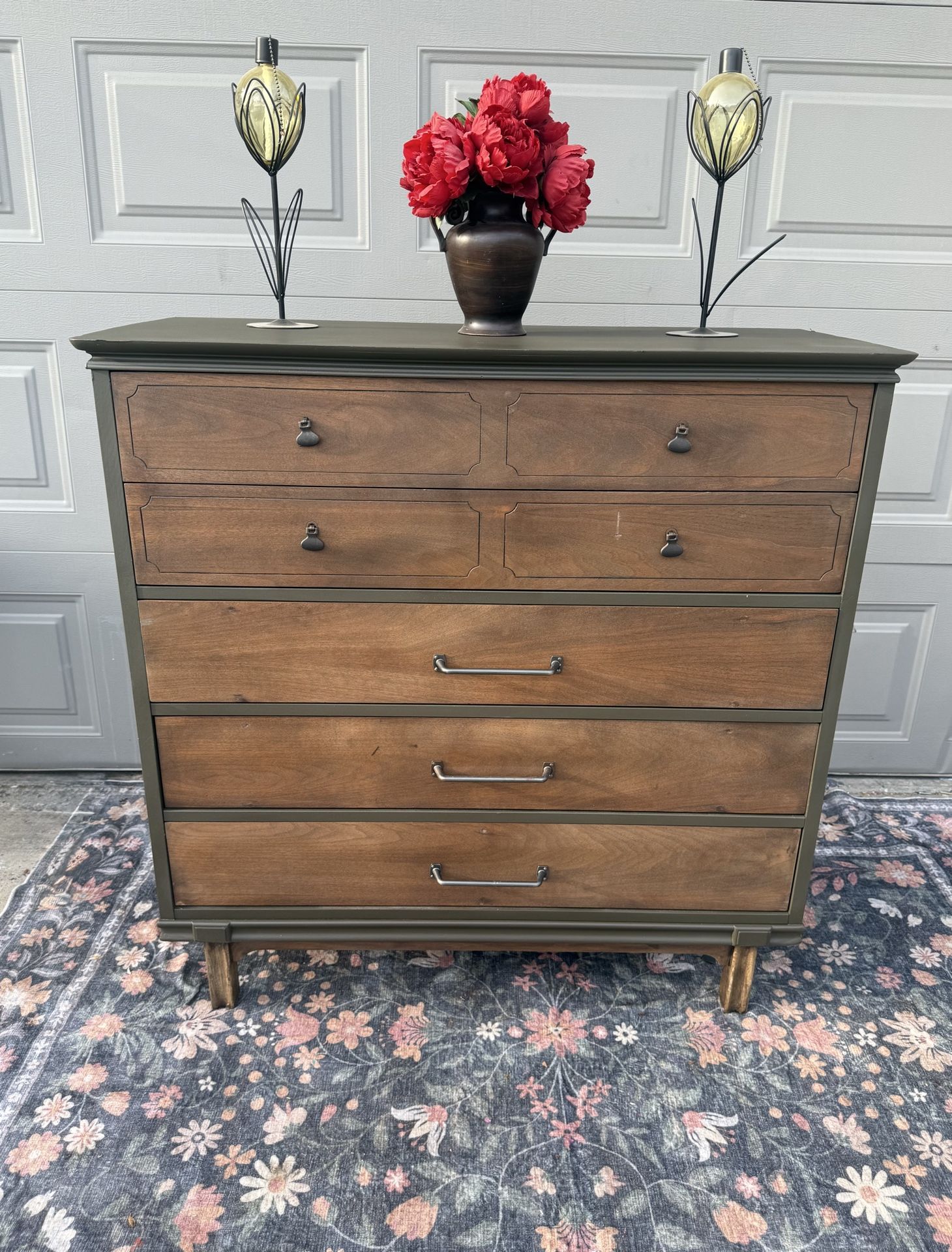 Solid wood Bassett five drawer dresser