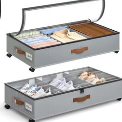 2 Pack Gray Under Bed Stora with Wheels