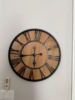 Large Rustic Wood and Metal Wall Clock