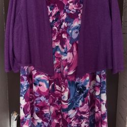 Catherine's, Floral Dress With Purple Cardigan