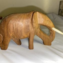 Hand Carved Wooden African Elephant Animal Figurine