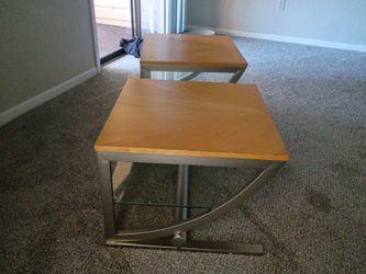 Pair of Modern Wood and Metal End Tables