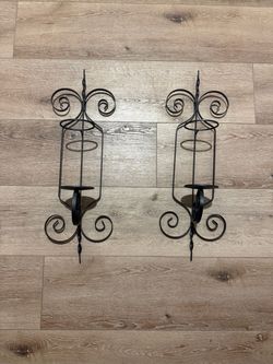 Set of 2 Black Wrought Iron Wall Candle Sconces ā Scroll Design