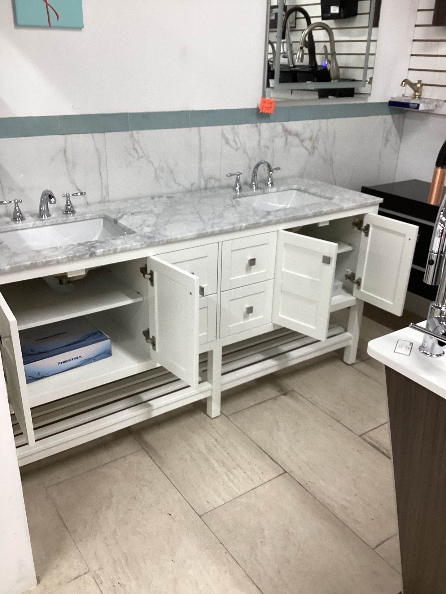 72” Bathroom Vanity Cabinet New Solid Wood Fully Assembled Marble Top 2 Double Sinks Attached Softclose Drawers Doors Ready For Pick Up Today Home improvement