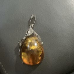Amber Teardrop Silver Pendant Jewelry