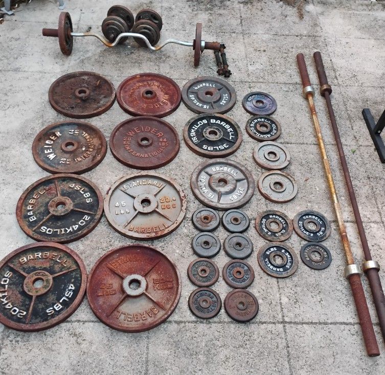 Weider International / Barbell Weights Plates Dumbell Vintage 850+ Lbs Total 