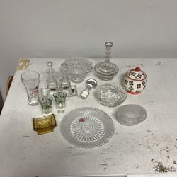 Lot Of Vintage Glass Bowls Vases Trinkets