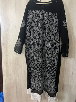 Women’s black and white cotton Lown embroidered fancy styles Chafoon Dopata