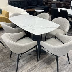 Modern Stylish Sintered Stone Dining Table with 6 Chairs