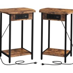 Set of 2 End Tables with Charging Station, Side Tables with USB Ports and Outlets, Nightstands with Storage Shelf for Living Room, Bedroom, Ru