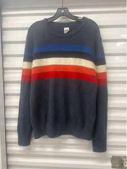 GAP Men’s Striped Knit Crew Neck Pullover Sweater Long Sleeve Size M Blue
