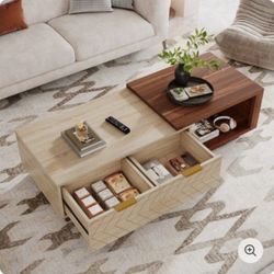 XK00651) Extendable Coffee Table, Center Table Cocktail Table with 2 Storage Drawers