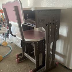 Pink Adjust Desk and Chair School Desk