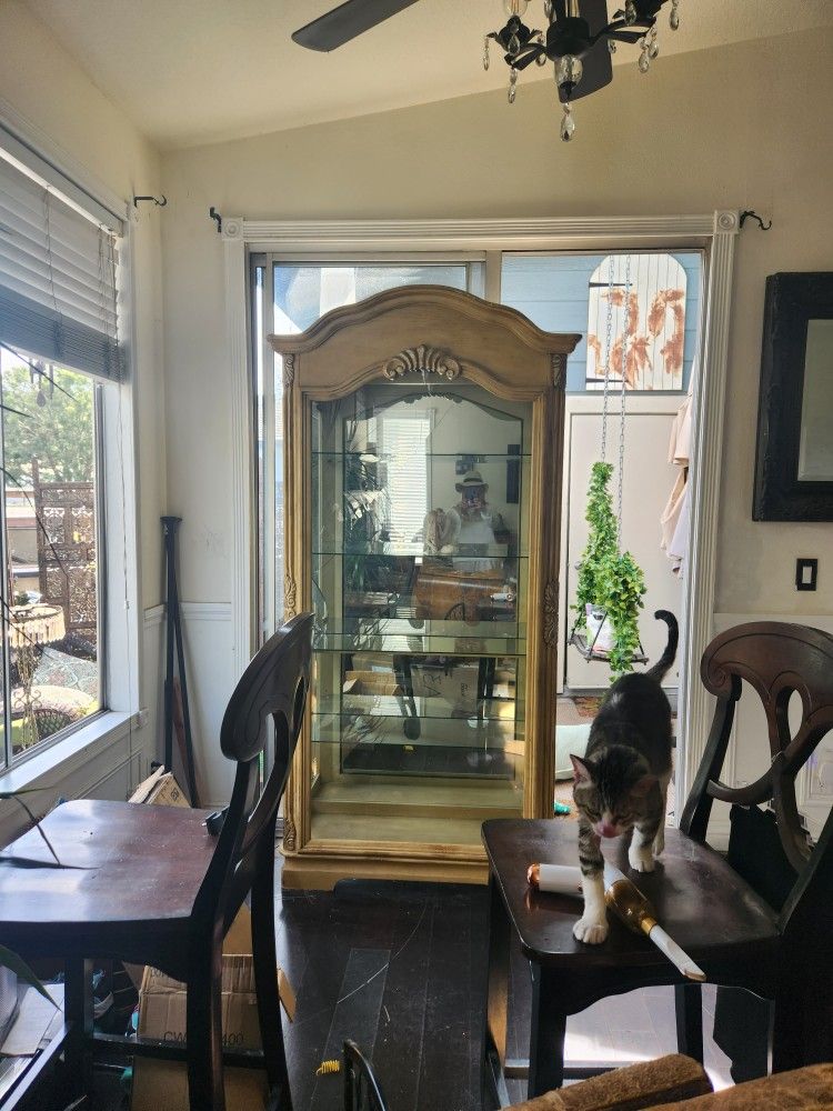 Glass Wood Antique Armoire