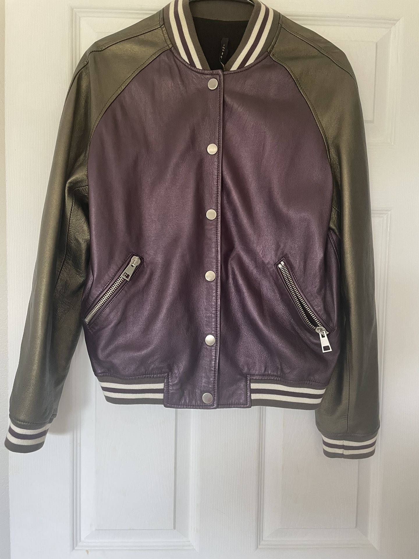 Leather Jacket , Women’s’ , Size M-L. Worn Once, Perfect Condition