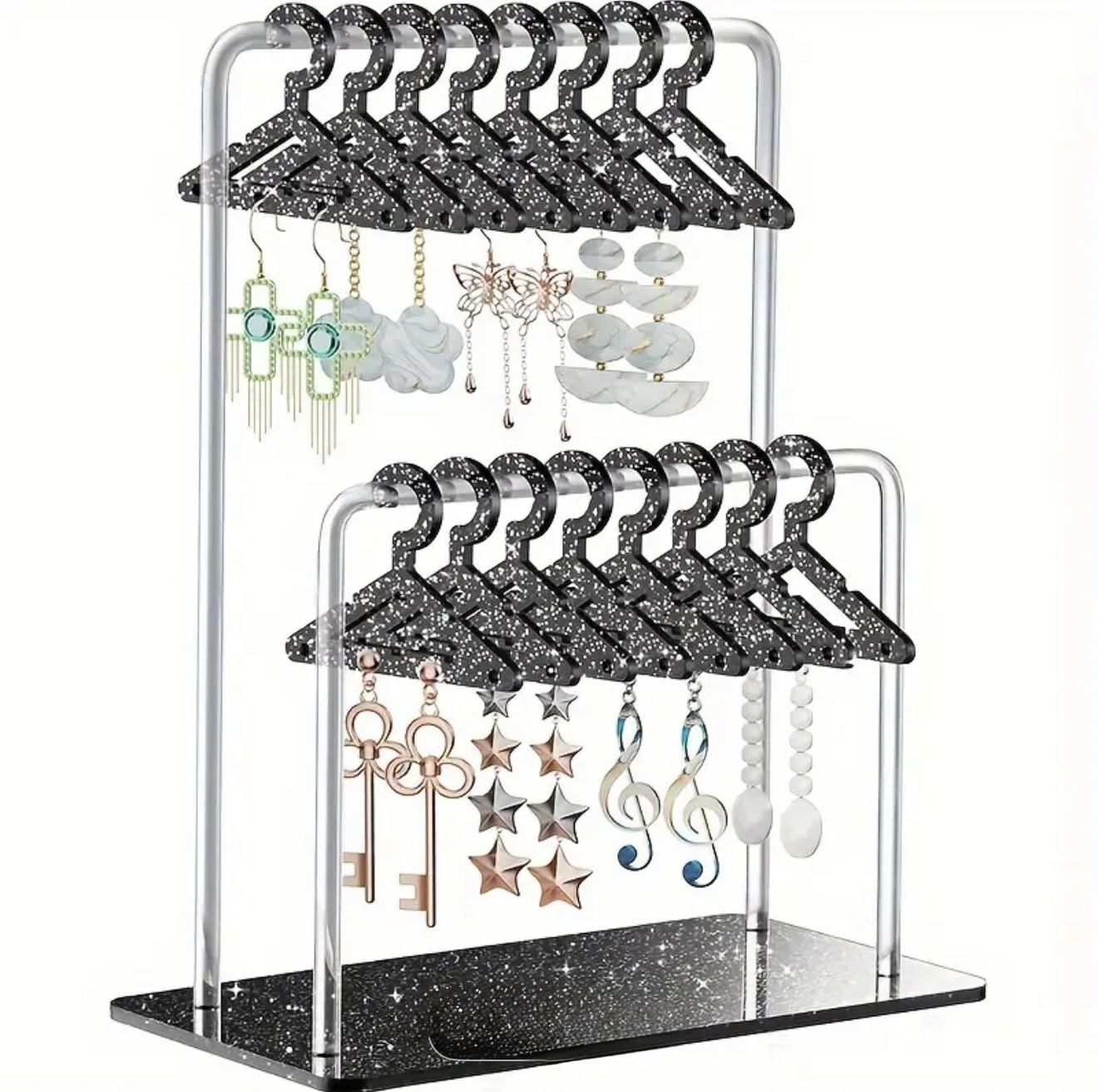 [Unique Earring Holder]  Double-Layer Acrylic Earring Holder | Mini Clothing Rack, Mirror Decoration, Suitable for Home Dressing Tables and Ret
