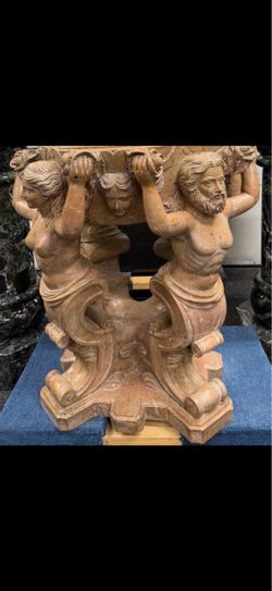 Rare Pedestal / Side Table Carved  Italian Marble Sculpture