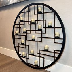36” Round Modern Heavy Metal 14 LED Tea Light Candle Holder Wall Decor- w/ Remote