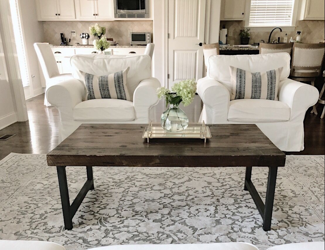 Reclaimed wood coffee table with iron legs