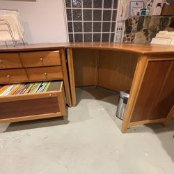 Nice Real Wood Desk With Filing Cabinet 