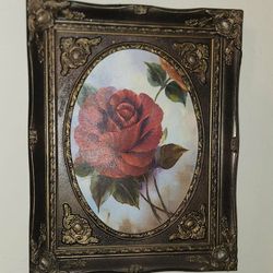 VINTAGE ORNATE VICTORIAN WOODEN FRAMED GOLD BRONZE FLOWER ROSE STILL LIFE CANVAS PAINTING PICTURE ART WALL DECOR