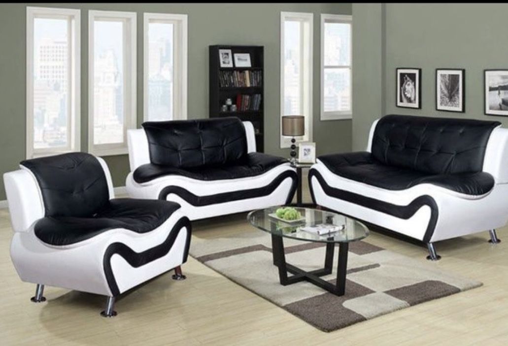 Modern Style Black And White Leather Couch Set
