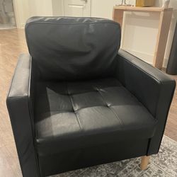 2 Black Leather Armchairs 