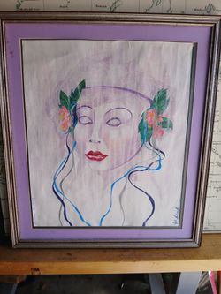 Framed Original Signed Artwork – Woman with Floral Hat