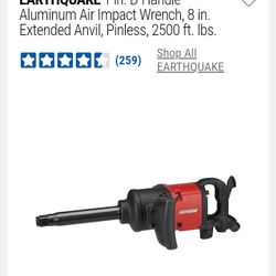 Earthquake 1inch D Handle Aluminum Air Impact Wrench, 8 Inch Extended Anvil, Pinless, 2500 Ft.  Lbs.